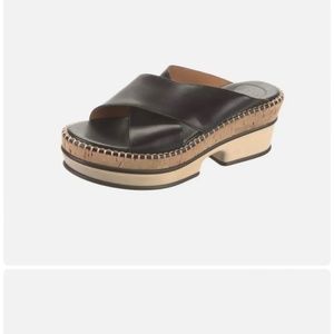 New CHLOE Womens Black 2" Platform Cork Laia Slip On Leather Heeled Sandal 40M